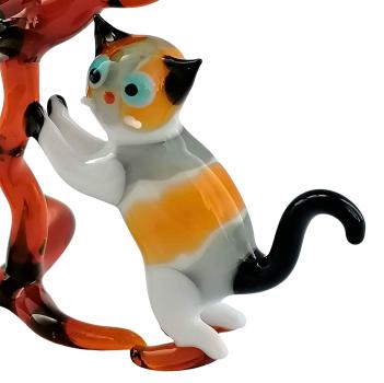 Preview: 2 Stieglitze auf Ast mit Katze, stehend